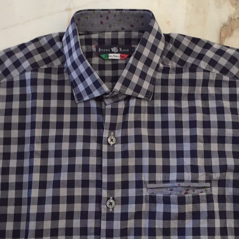 STONE ROSE NAVY/GRAY CHECK SHIRT SIZE MEDIUM